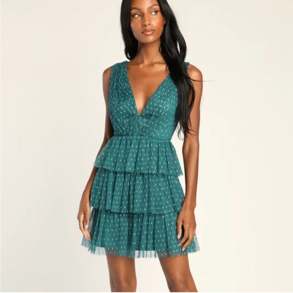 Lulu's Teal Layered Mini Dress